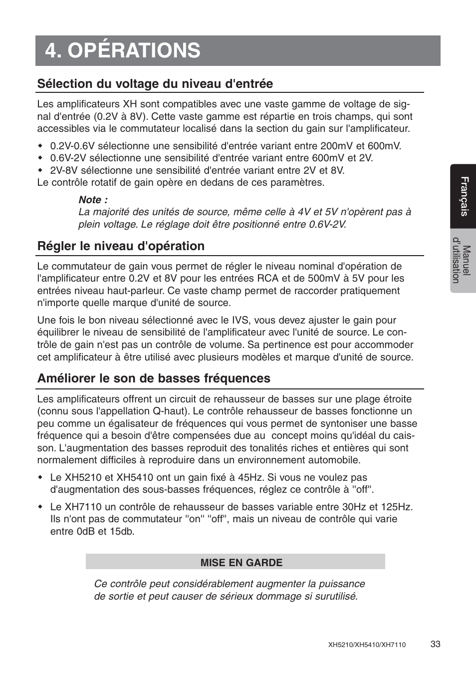 Opérations | Clarion XH7110 User Manual | Page 33 / 76