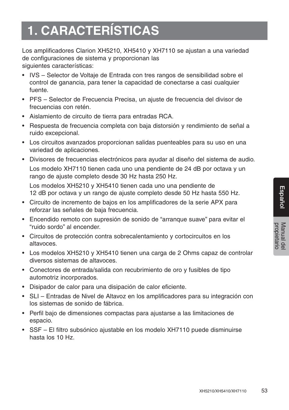 Características | Clarion XH7110 User Manual | Page 53 / 76