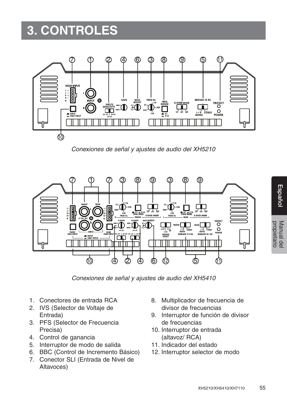 Controles | Clarion XH7110 User Manual | Page 55 / 76