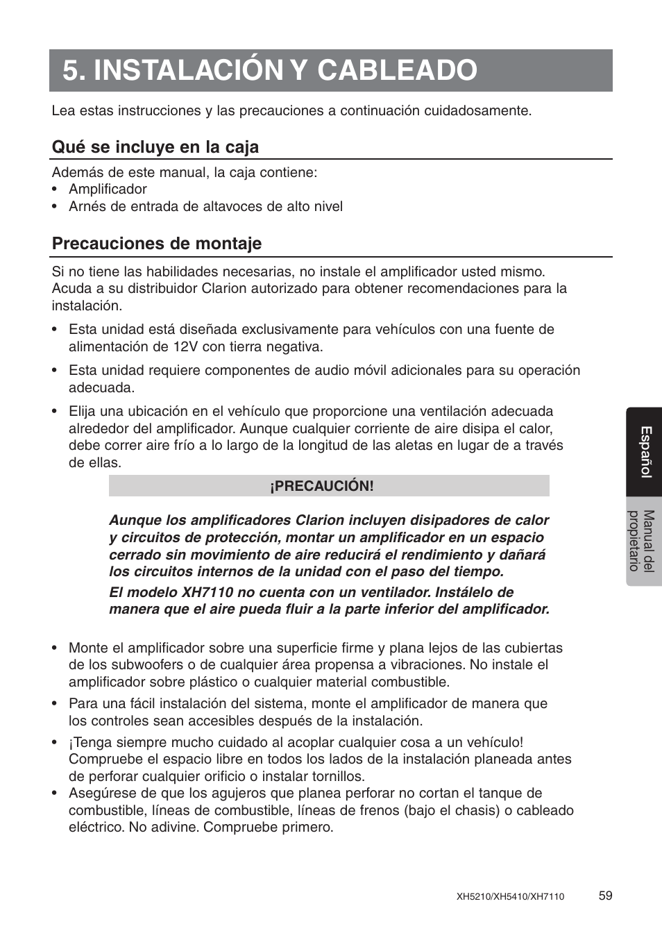 Instalación y cableado | Clarion XH7110 User Manual | Page 59 / 76