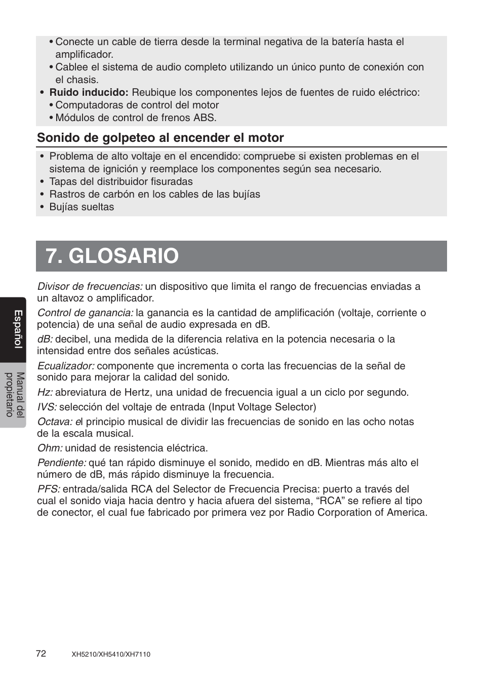 Glosario | Clarion XH7110 User Manual | Page 72 / 76