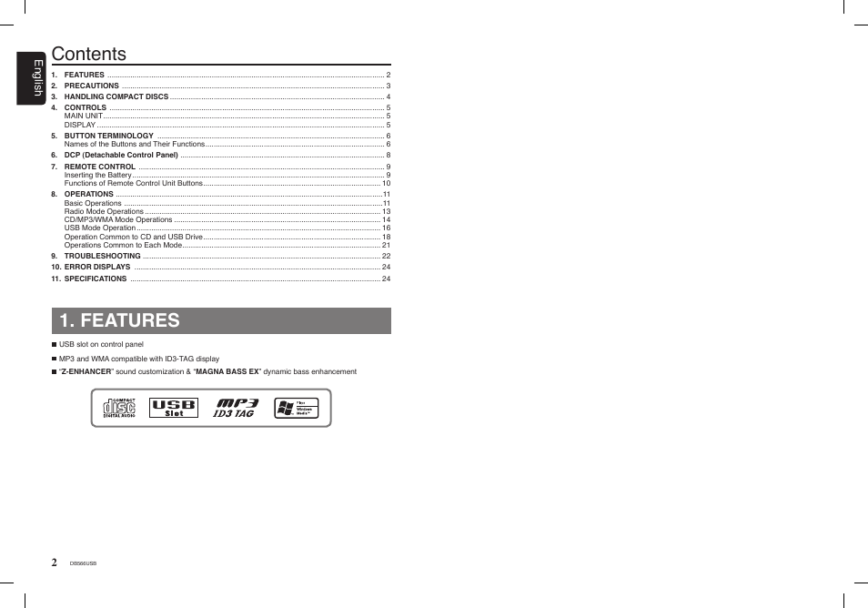 Clarion DB566USB User Manual | Page 2 / 24