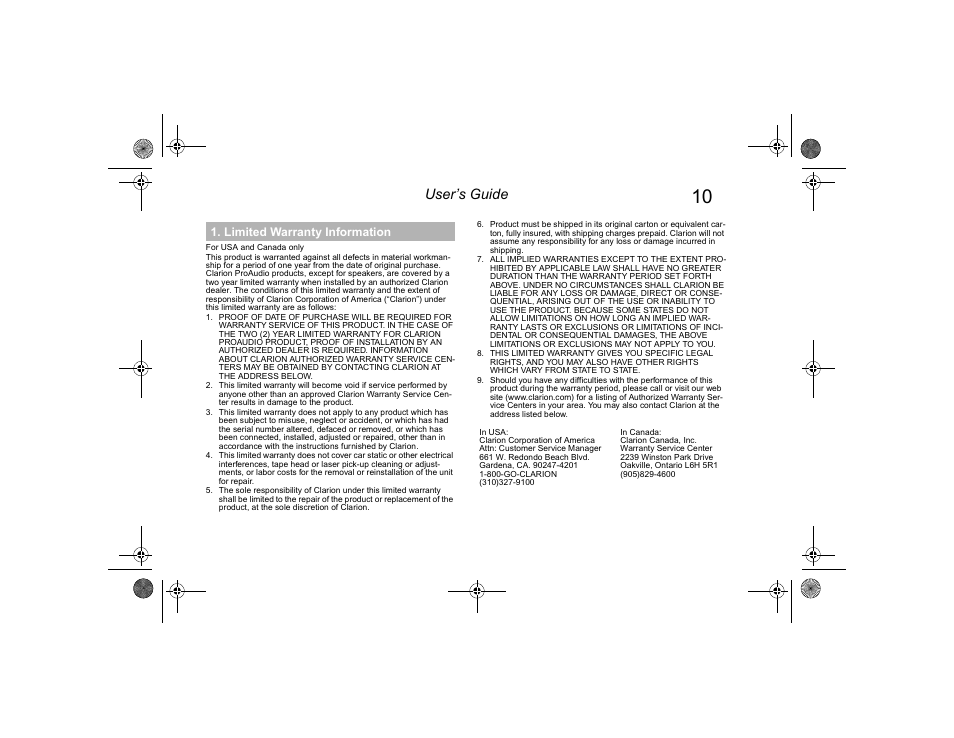 User’s guide | Clarion Boombox User Manual | Page 11 / 12