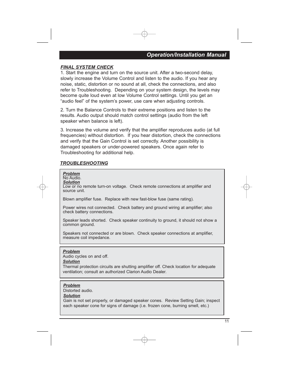 Operation/installation manual | Clarion APX480M User Manual | Page 13 / 16