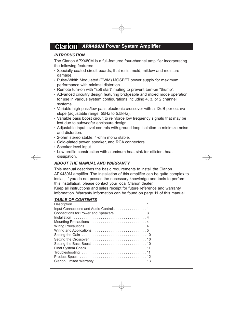 Clarion APX480M User Manual | Page 2 / 16