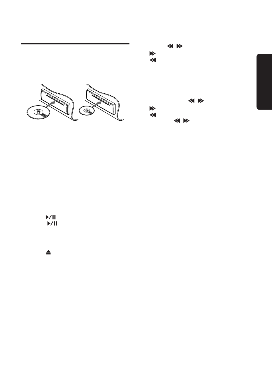 11 english cd mode operations, Loading a disc, Listening to the disc already inserted | Stopping (pausing) playback, Ejecting the cd, Top function, Selecting tracks (songs), Fast-forward and fast-backward, Scan play (intro music scan), Repeat play | Clarion M335 User Manual | Page 7 / 10