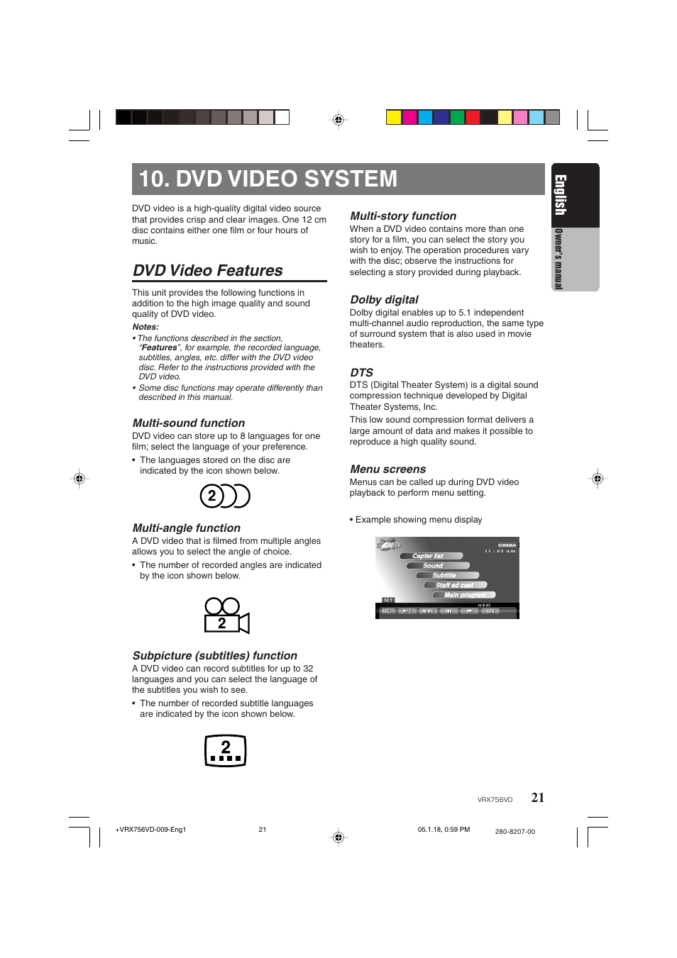 Dvd video system, Dvd video features, 21 english | Clarion VRX756VD User Manual | Page 19 / 73