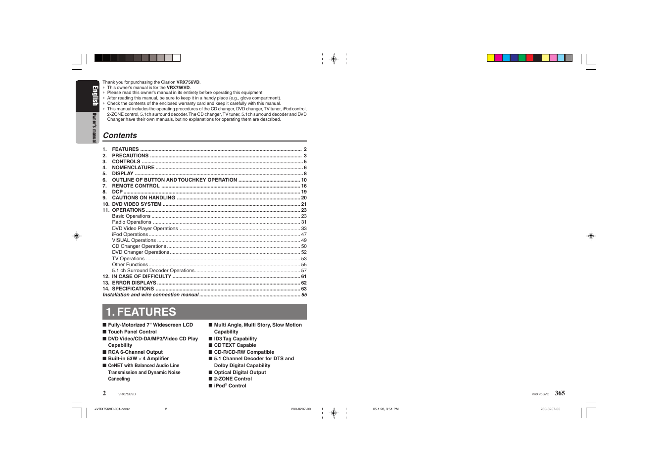 Clarion VRX756VD User Manual | Page 2 / 73