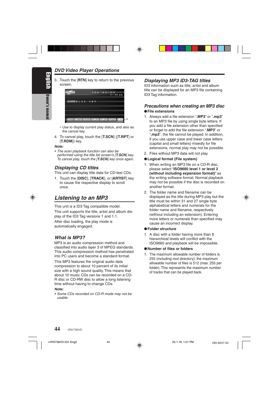 Listening to an mp3, English | Clarion VRX756VD User Manual | Page 42 / 73