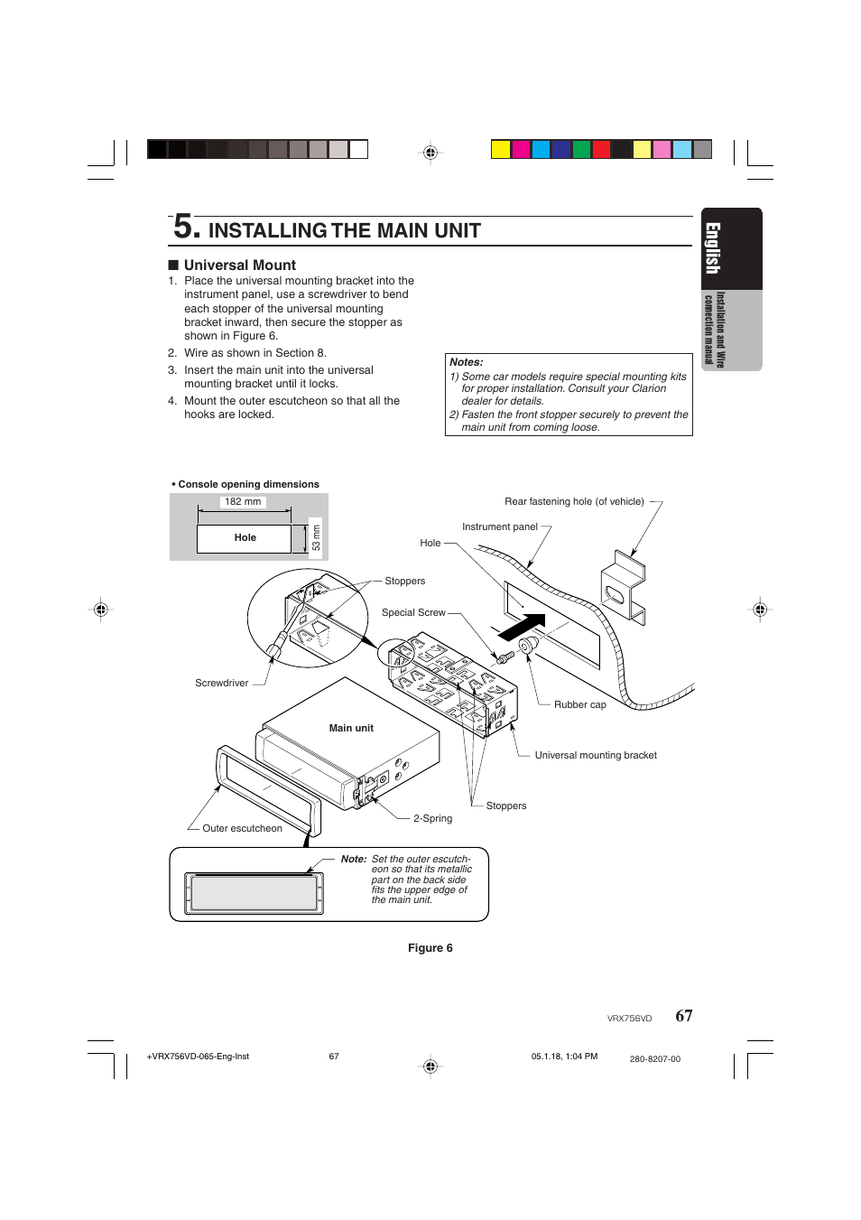 Installing the main unit, English | Clarion VRX756VD User Manual | Page 65 / 73