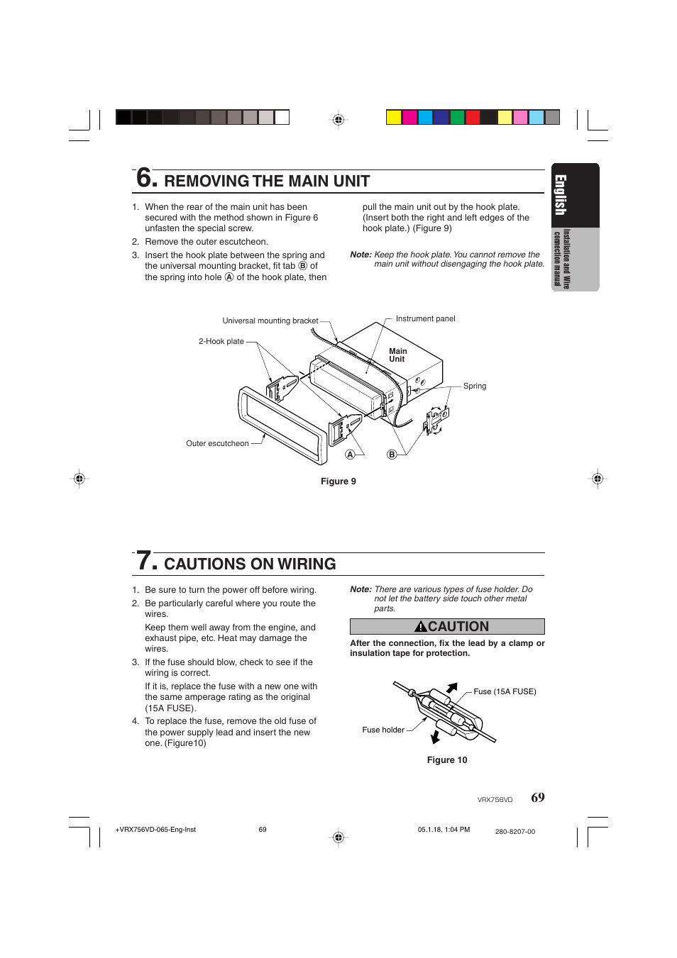 Removing the main unit, Cautions on wiring, English | Caution | Clarion VRX756VD User Manual | Page 67 / 73