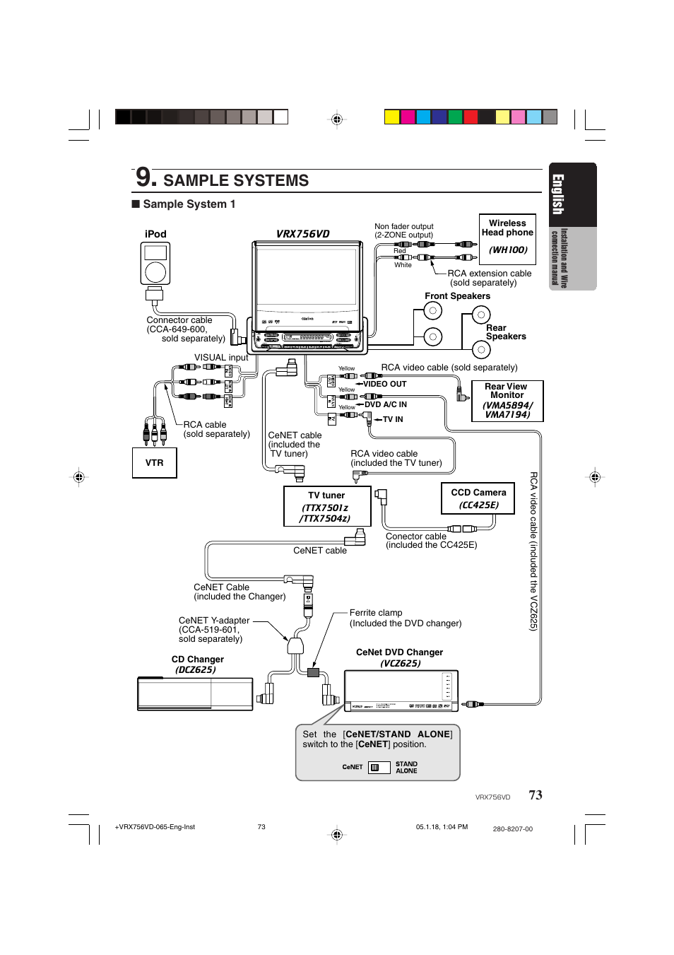 Sample systems, English, Sample system 1 | Clarion VRX756VD User Manual | Page 71 / 73