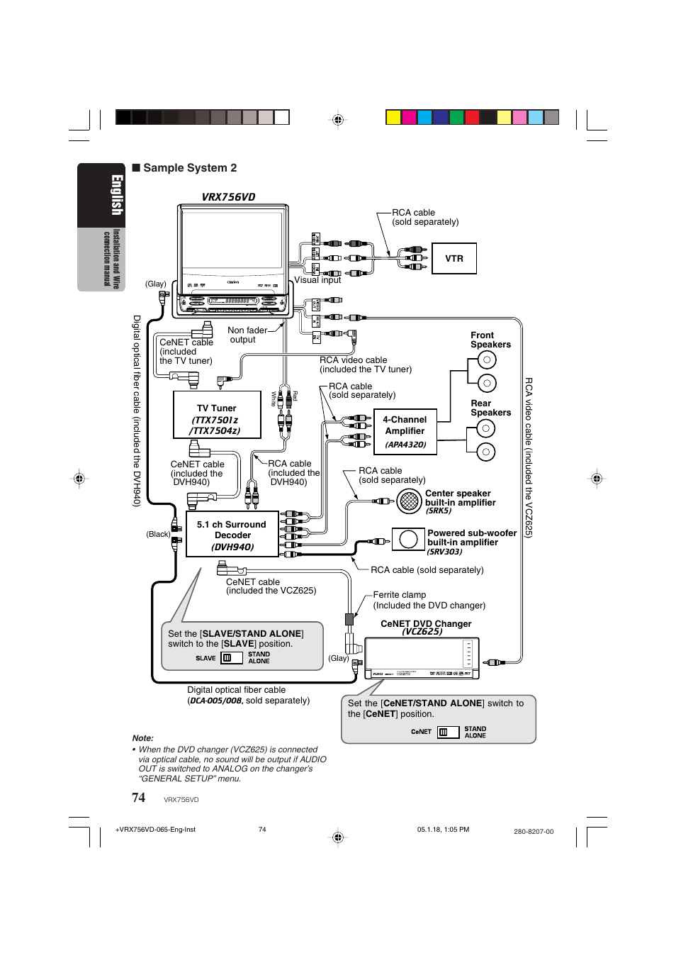 English, Sample system 2 | Clarion VRX756VD User Manual | Page 72 / 73