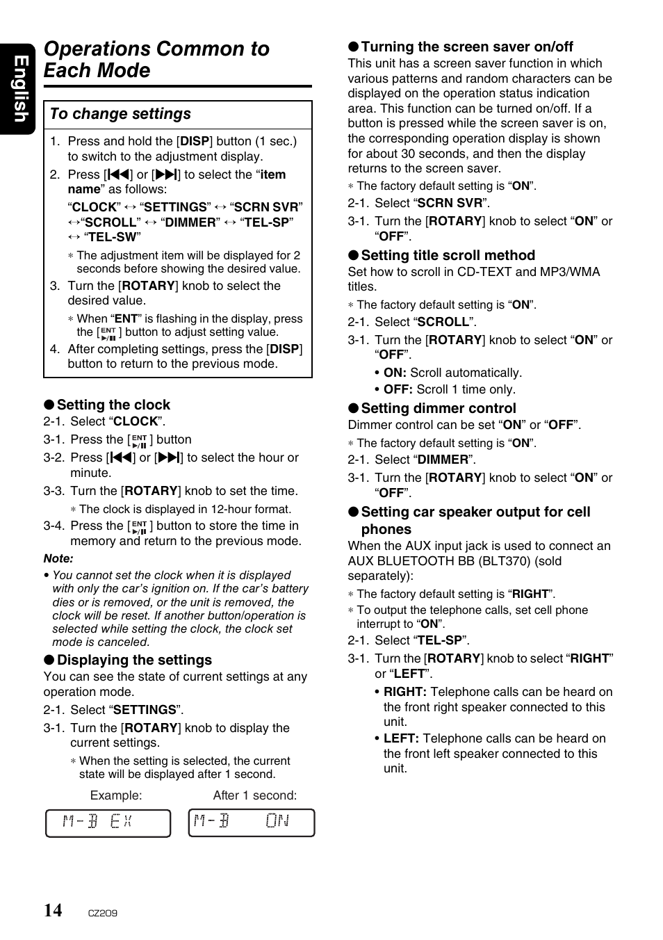 Operations common to each mode, English 14 | Clarion CZ209 User Manual | Page 14 / 23