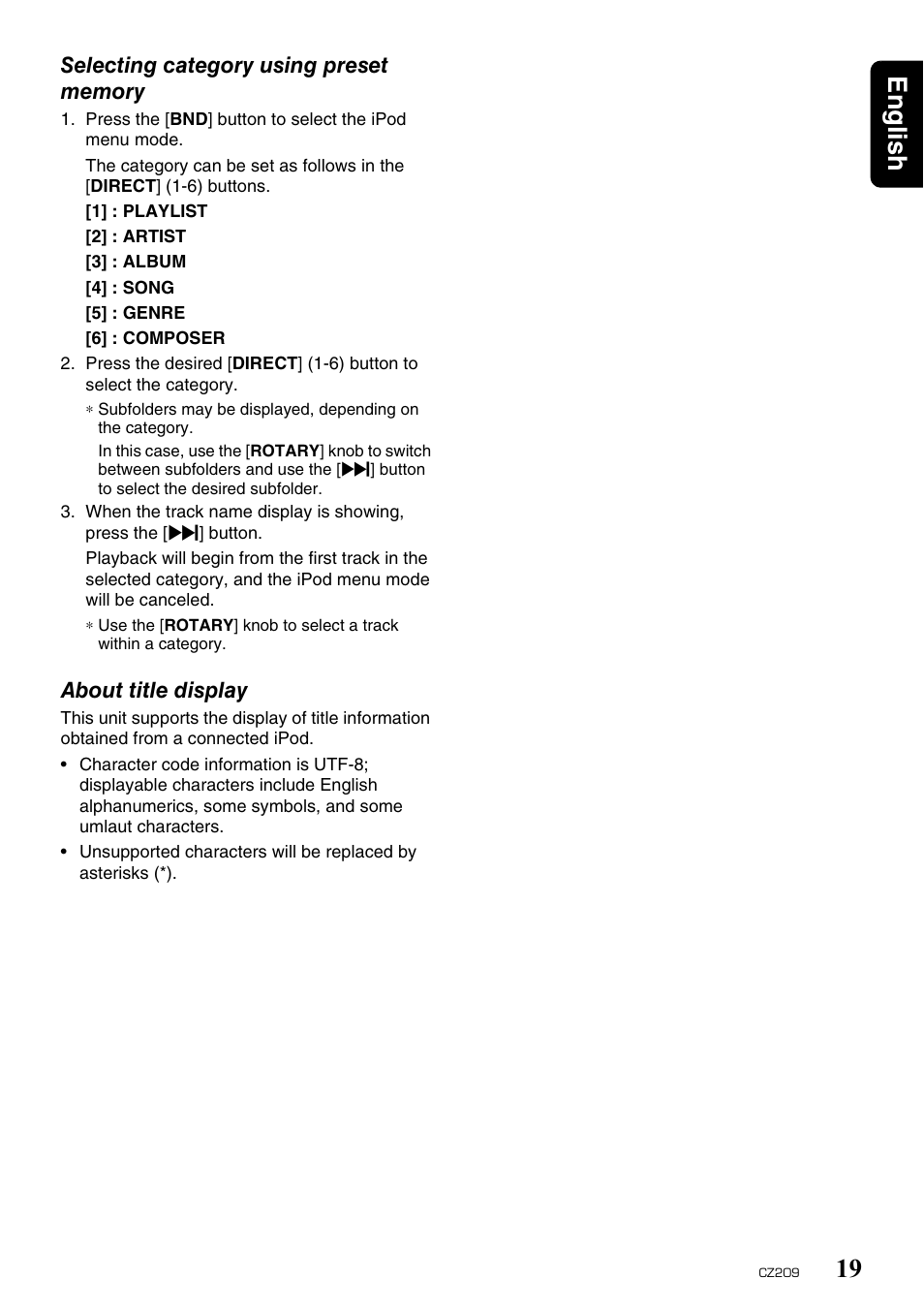 English 19 | Clarion CZ209 User Manual | Page 19 / 23