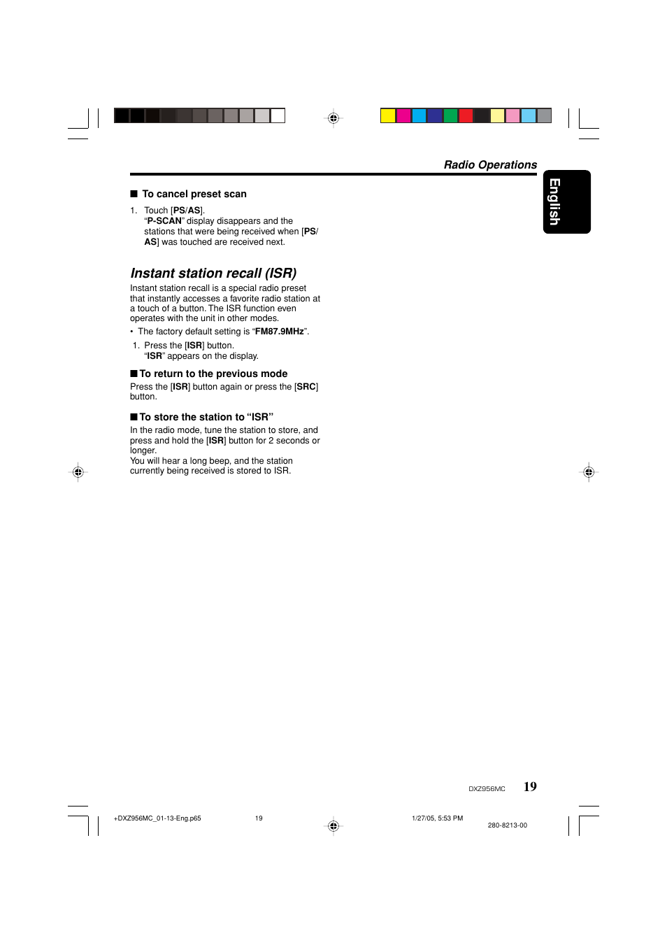 English, Instant station recall (isr) | Clarion DXZ956MC User Manual | Page 19 / 56