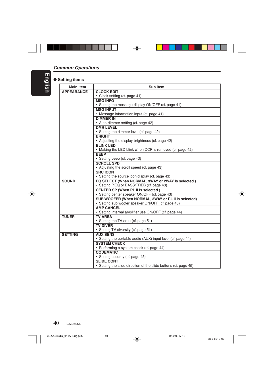 English, Common operations | Clarion DXZ956MC User Manual | Page 40 / 56