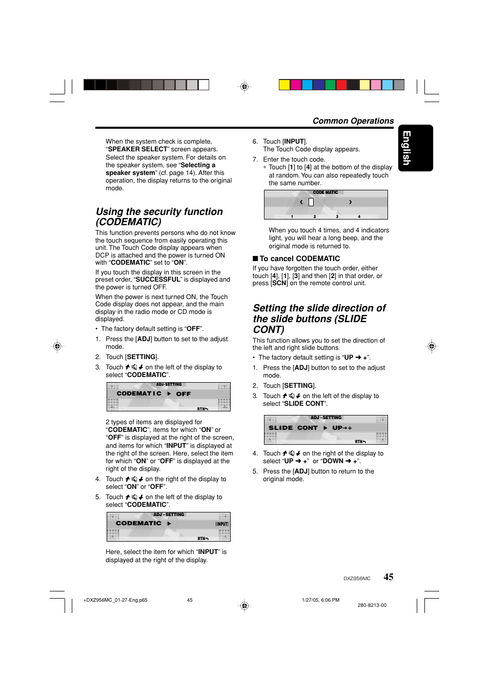 English, Using the security function (codematic), Common operations | Clarion DXZ956MC User Manual | Page 45 / 56