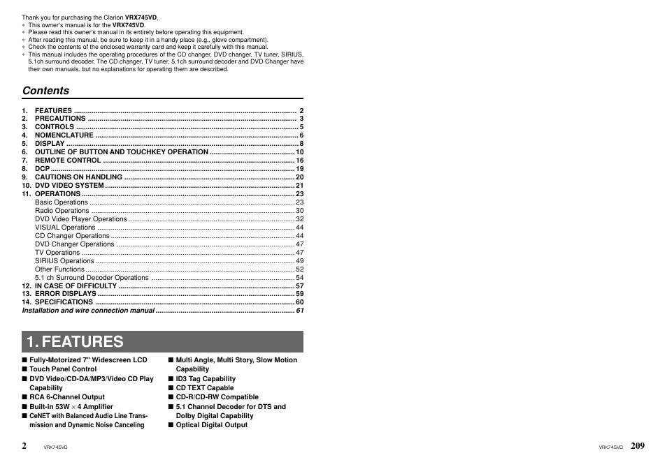 Clarion VRX745VD User Manual | Page 2 / 68