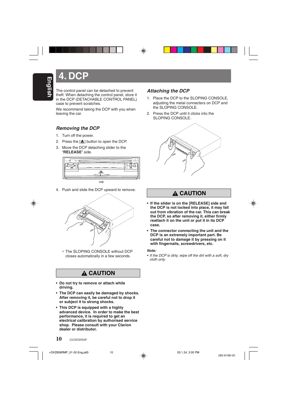 English, Caution | Clarion DXZ858RMP User Manual | Page 10 / 55