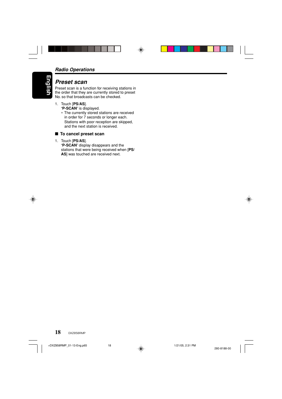 English 18, Preset scan | Clarion DXZ858RMP User Manual | Page 18 / 55