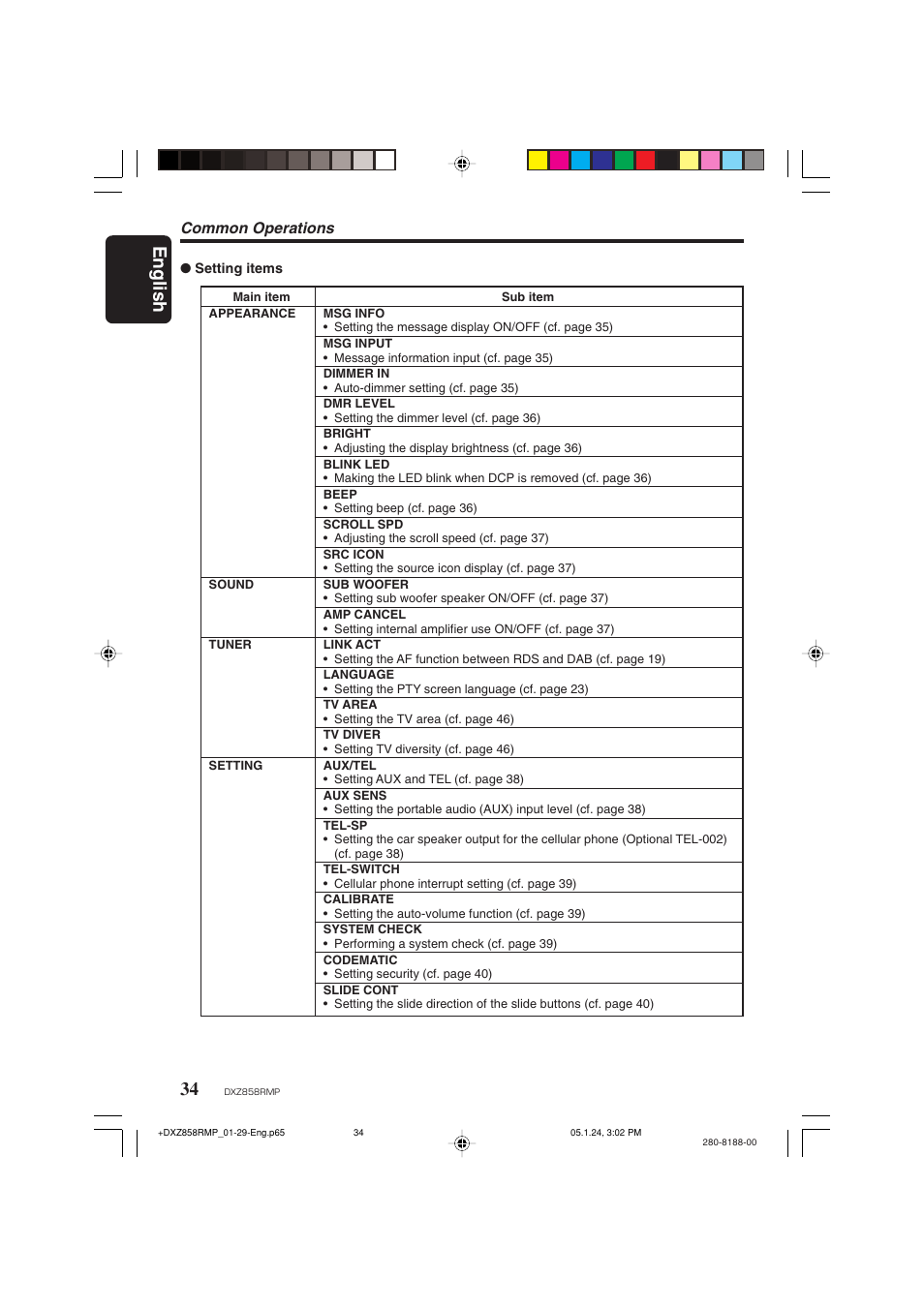 English 34, Common operations | Clarion DXZ858RMP User Manual | Page 34 / 55