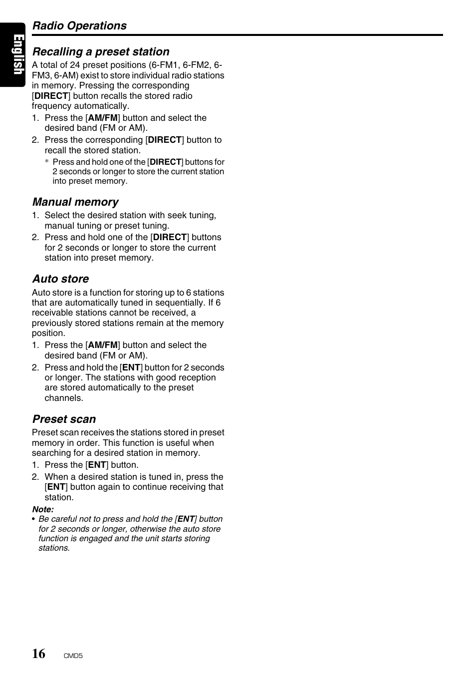 English | Clarion CMD5 User Manual | Page 16 / 38