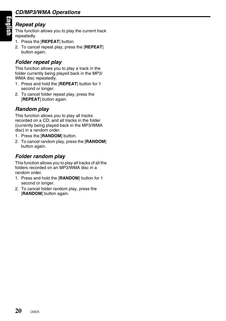 English | Clarion CMD5 User Manual | Page 20 / 38