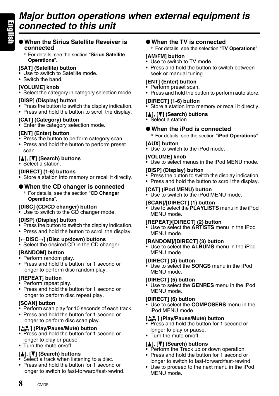 English | Clarion CMD5 User Manual | Page 8 / 38