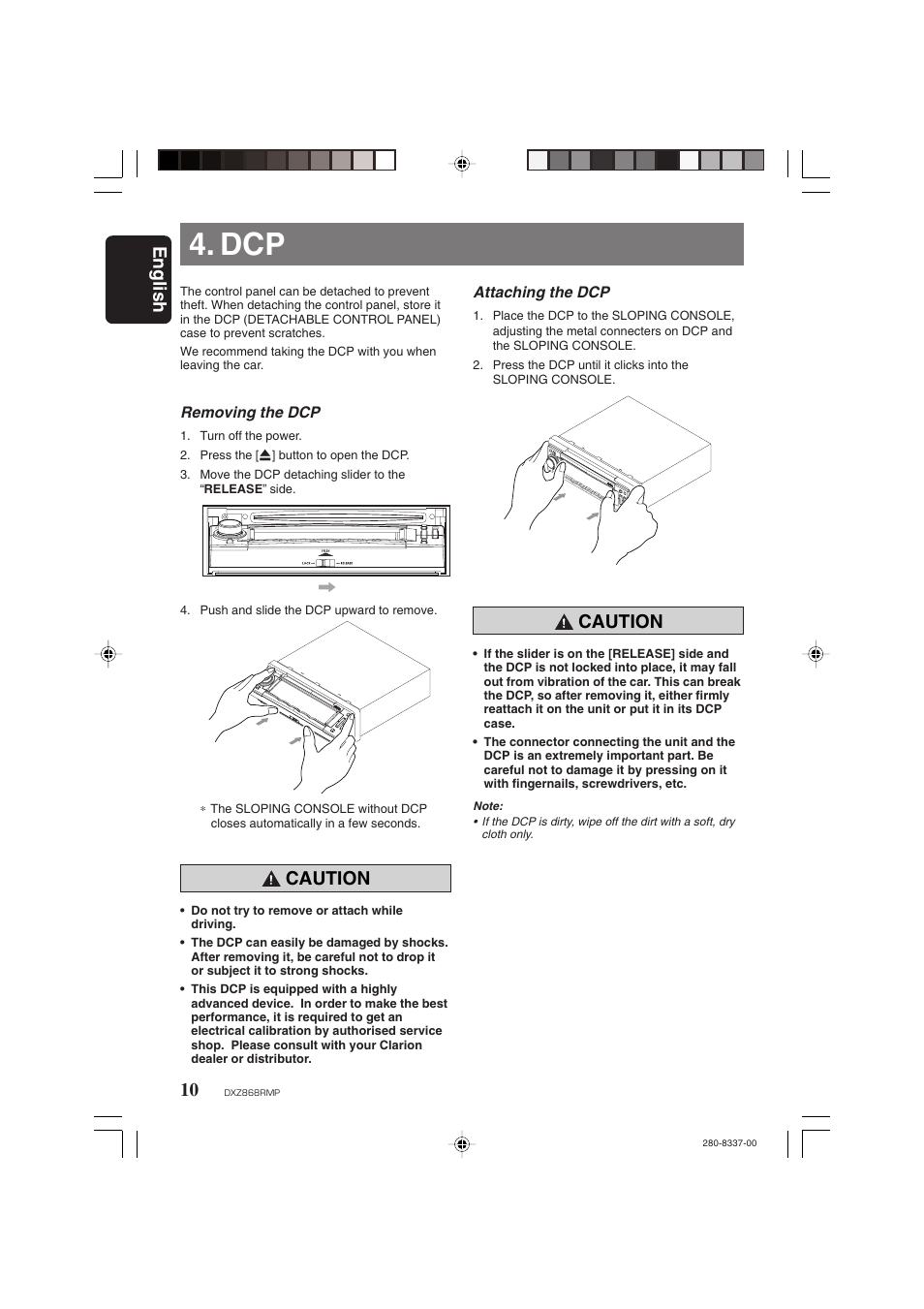 English, Caution | Clarion DXZ868RMP User Manual | Page 10 / 56