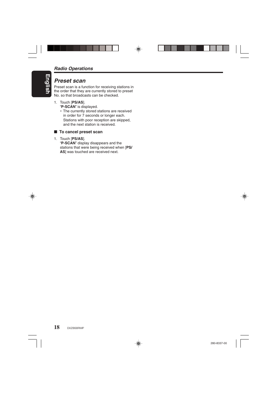 English 18, Preset scan | Clarion DXZ868RMP User Manual | Page 18 / 56