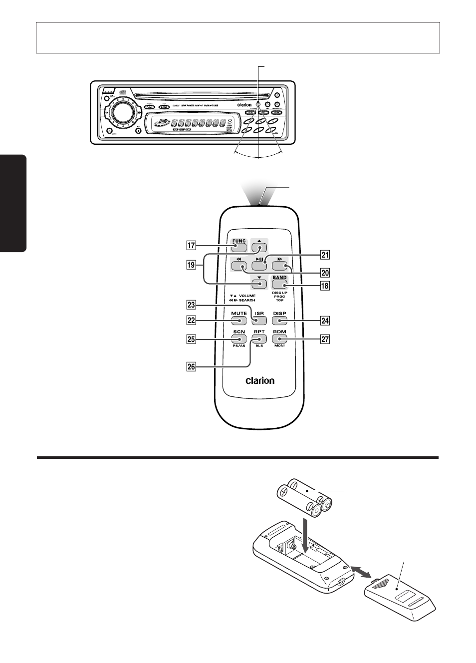 Remote control, Inserting the batteries, English | Remote control unit | Clarion DB325 User Manual | Page 6 / 16