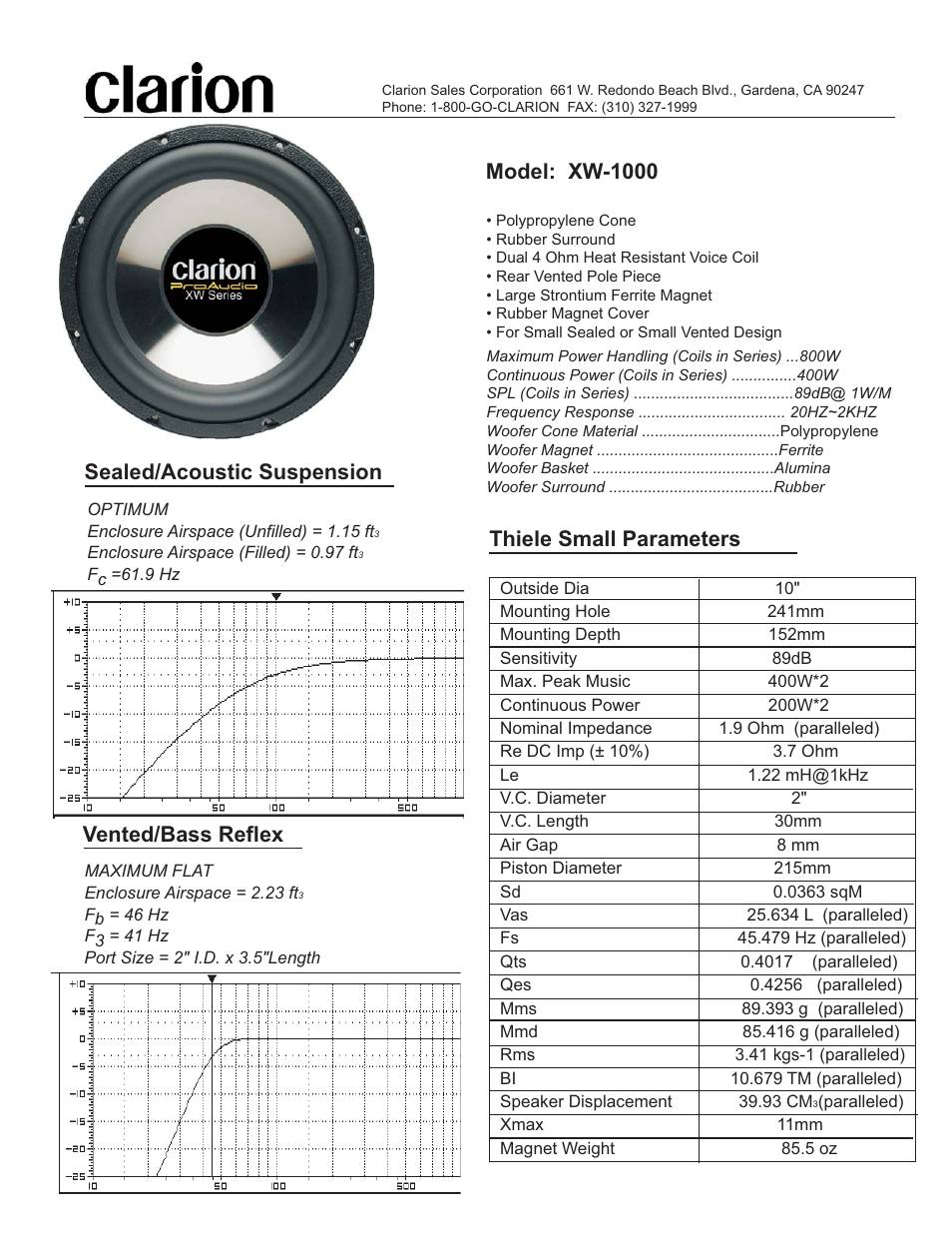 Clarion XW-1000 User Manual | 1 page