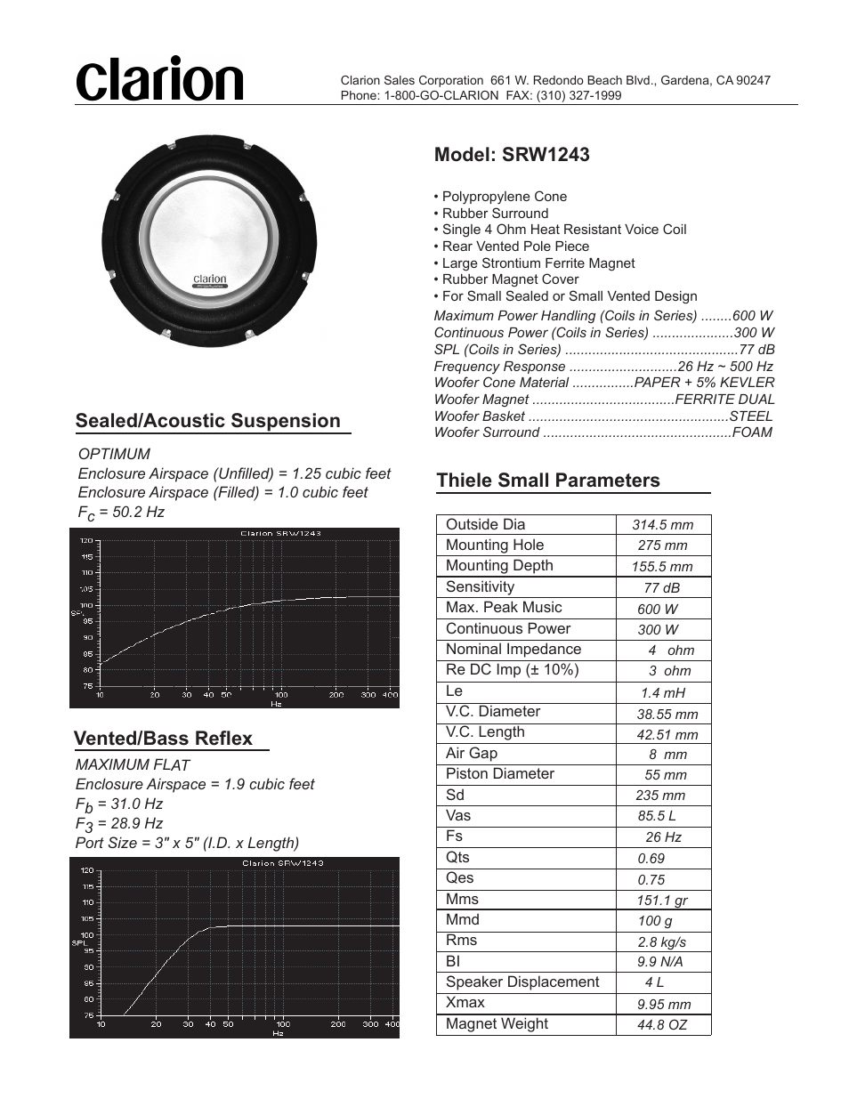 Clarion SRW1243 User Manual | 1 page