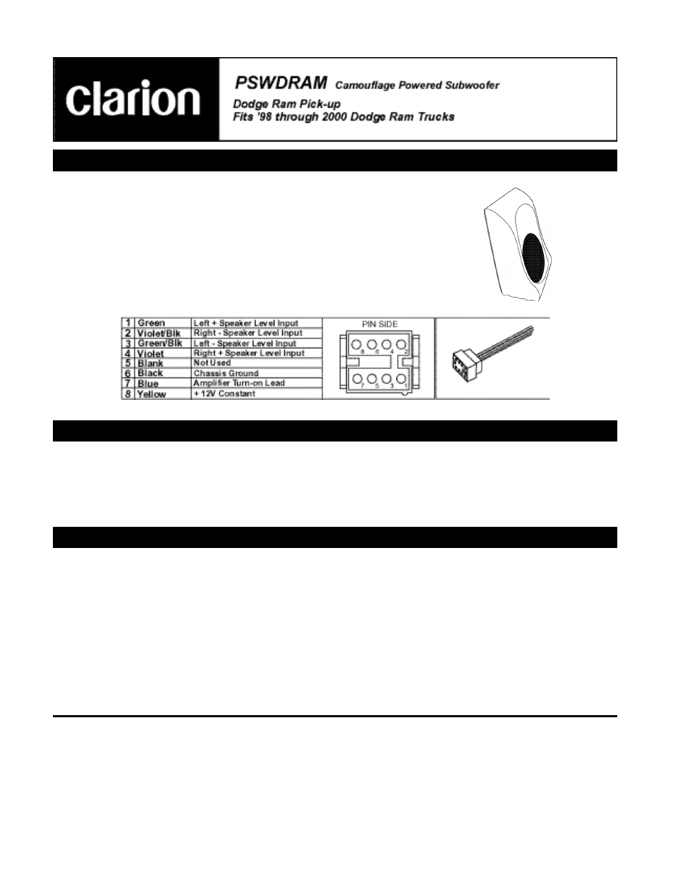 Clarion PSWDRAM User Manual | 4 pages