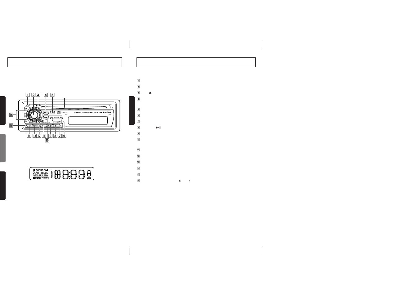 Controls / commandes / controles, Button terminology, English | Clarion DB225 User Manual | Page 2 / 12