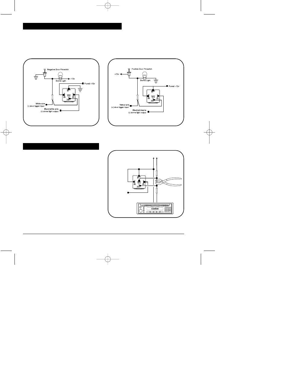Dome light control relay diagrams, Auxiliary function 2 output | Clarion UNGO MS3001 User Manual | Page 20 / 26