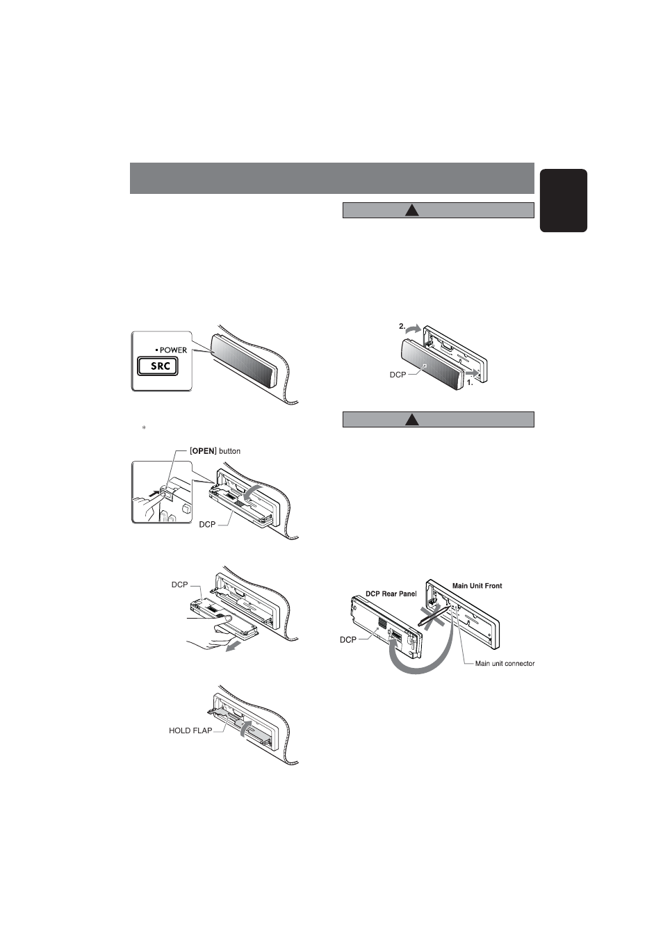 Dcp (detachable control panel), 7english, Caution | Clarion DB256 User Manual | Page 5 / 14