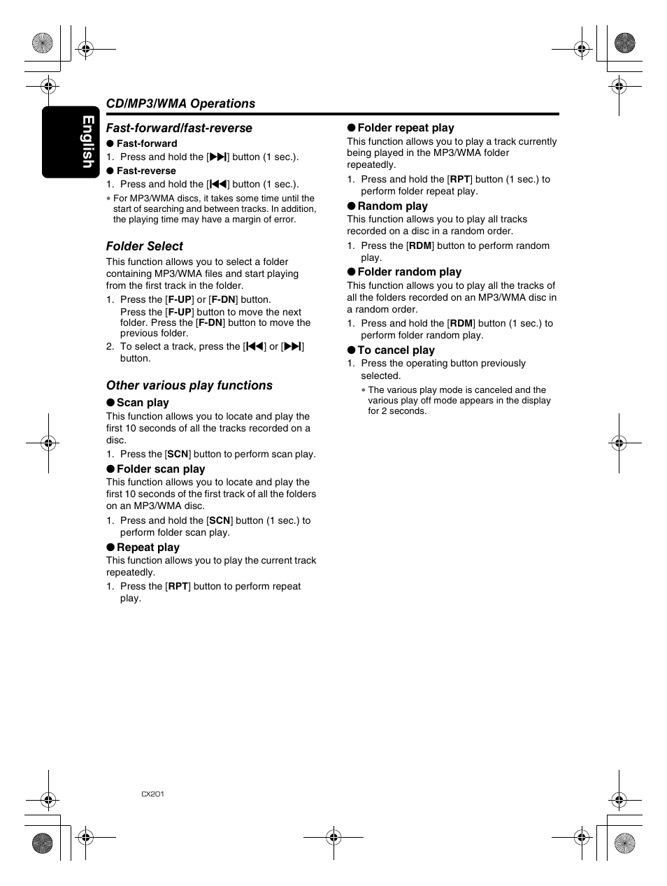 Englis h 20 | Clarion CX201 User Manual | Page 20 / 33