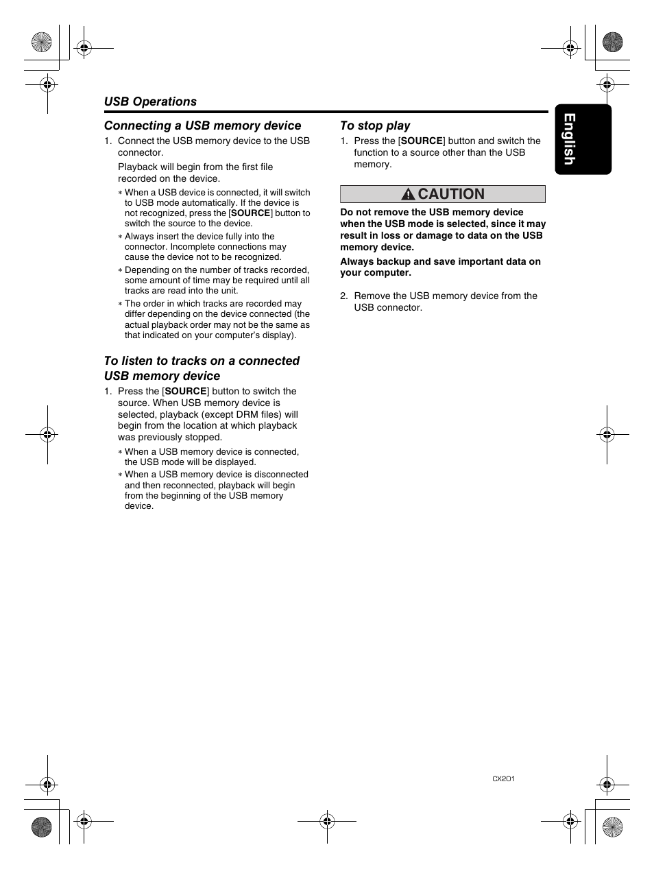 Englis h 25, Caution | Clarion CX201 User Manual | Page 25 / 33
