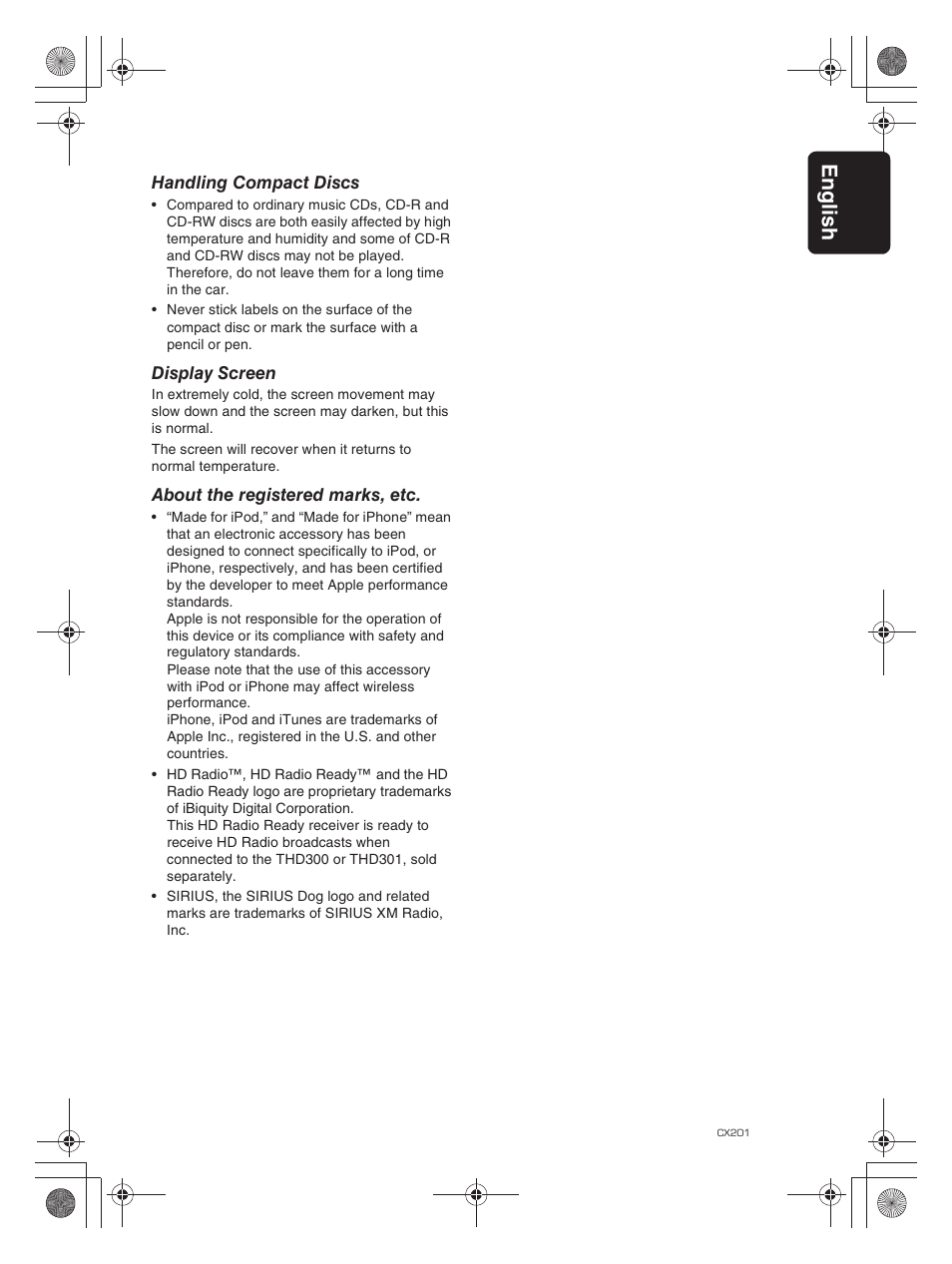 Englis h 5 | Clarion CX201 User Manual | Page 5 / 33