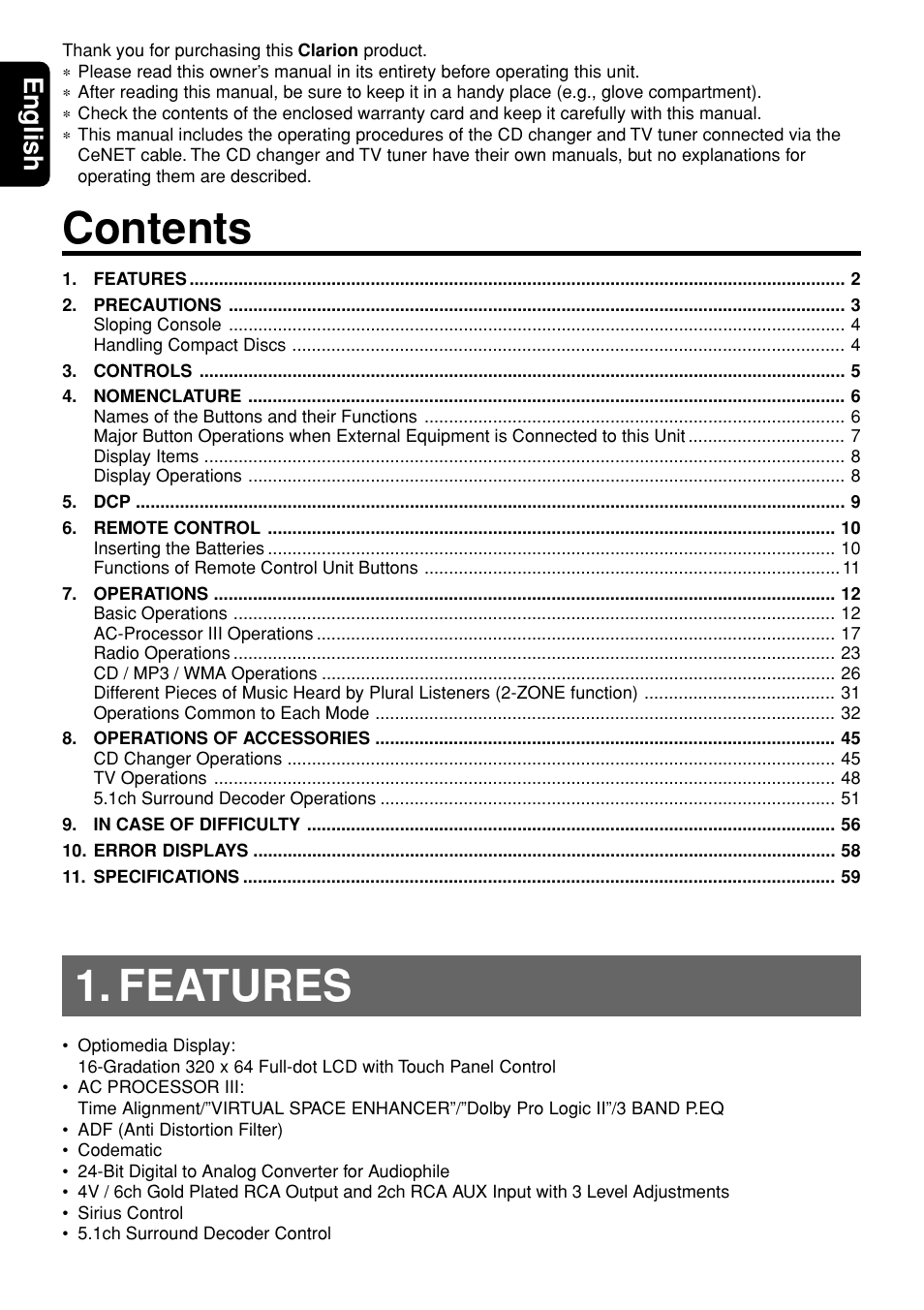 Clarion DXZ945MP User Manual | Page 2 / 59