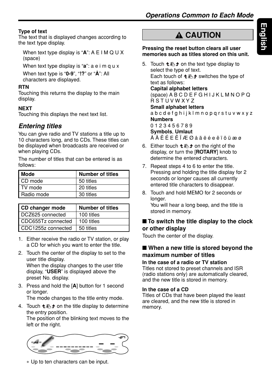 33 english, Caution, Operations common to each mode | Entering titles | Clarion DXZ945MP User Manual | Page 33 / 59