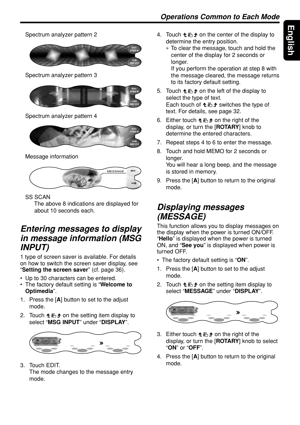 37 english, Displaying messages (message), Operations common to each mode | Clarion DXZ945MP User Manual | Page 37 / 59