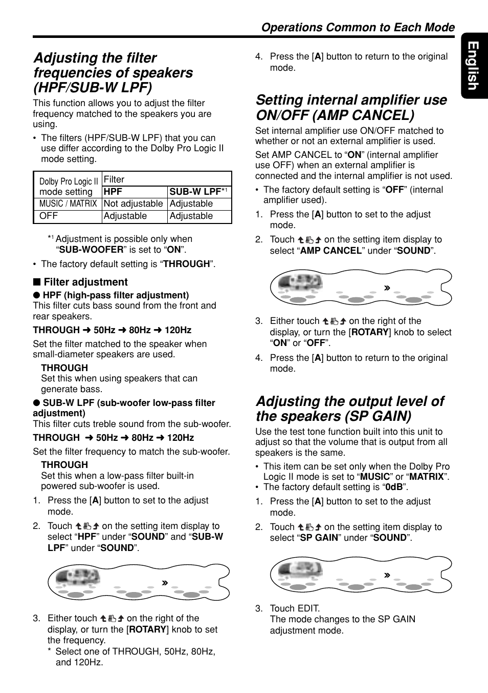 41 english, Setting internal amplifier use on/off (amp cancel), Operations common to each mode | Clarion DXZ945MP User Manual | Page 41 / 59