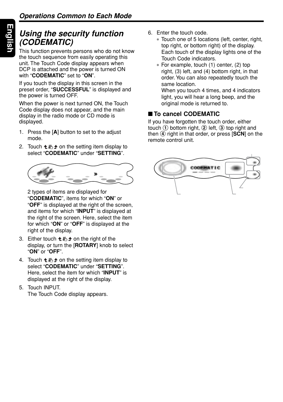 English using the security function (codematic), Operations common to each mode | Clarion DXZ945MP User Manual | Page 44 / 59