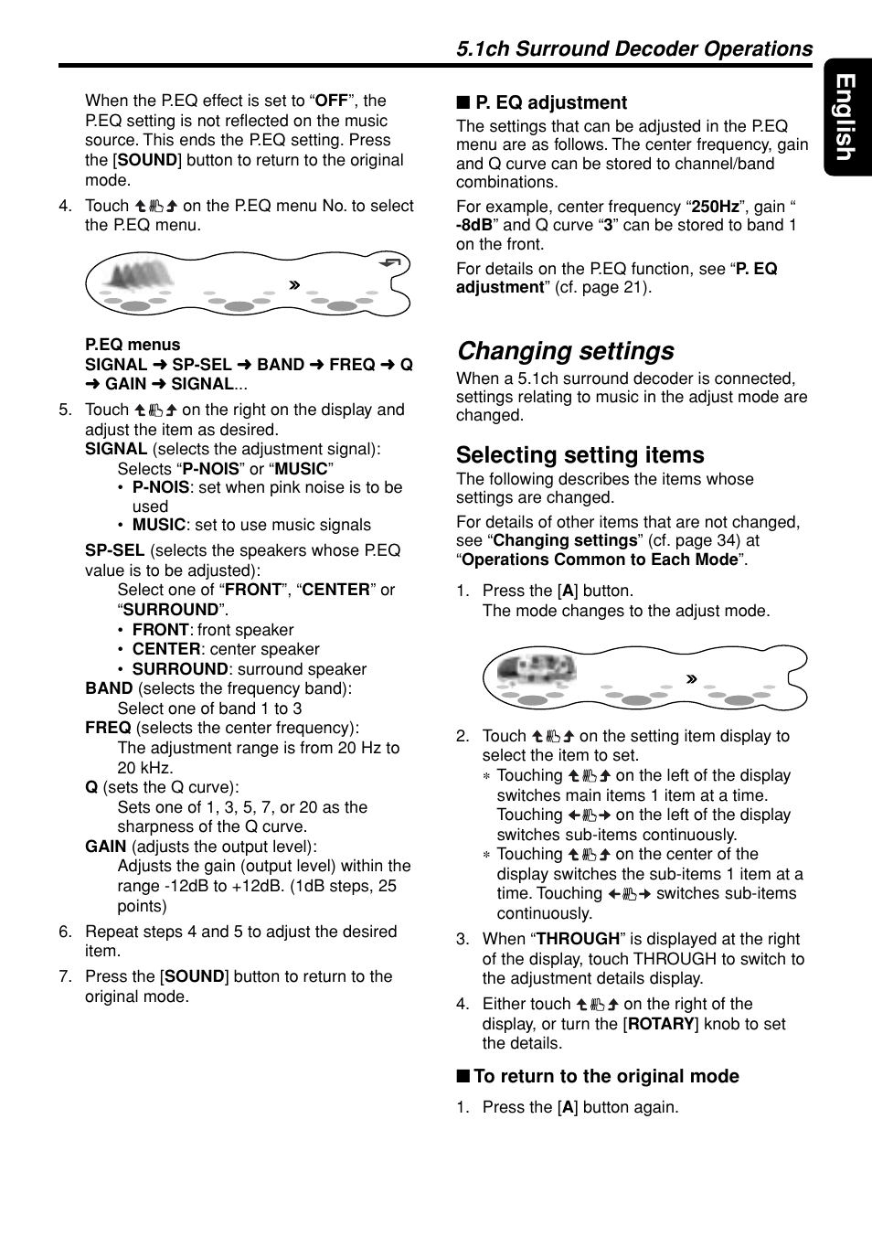 53 english, Changing settings, Selecting setting items | 1ch surround decoder operations | Clarion DXZ945MP User Manual | Page 53 / 59