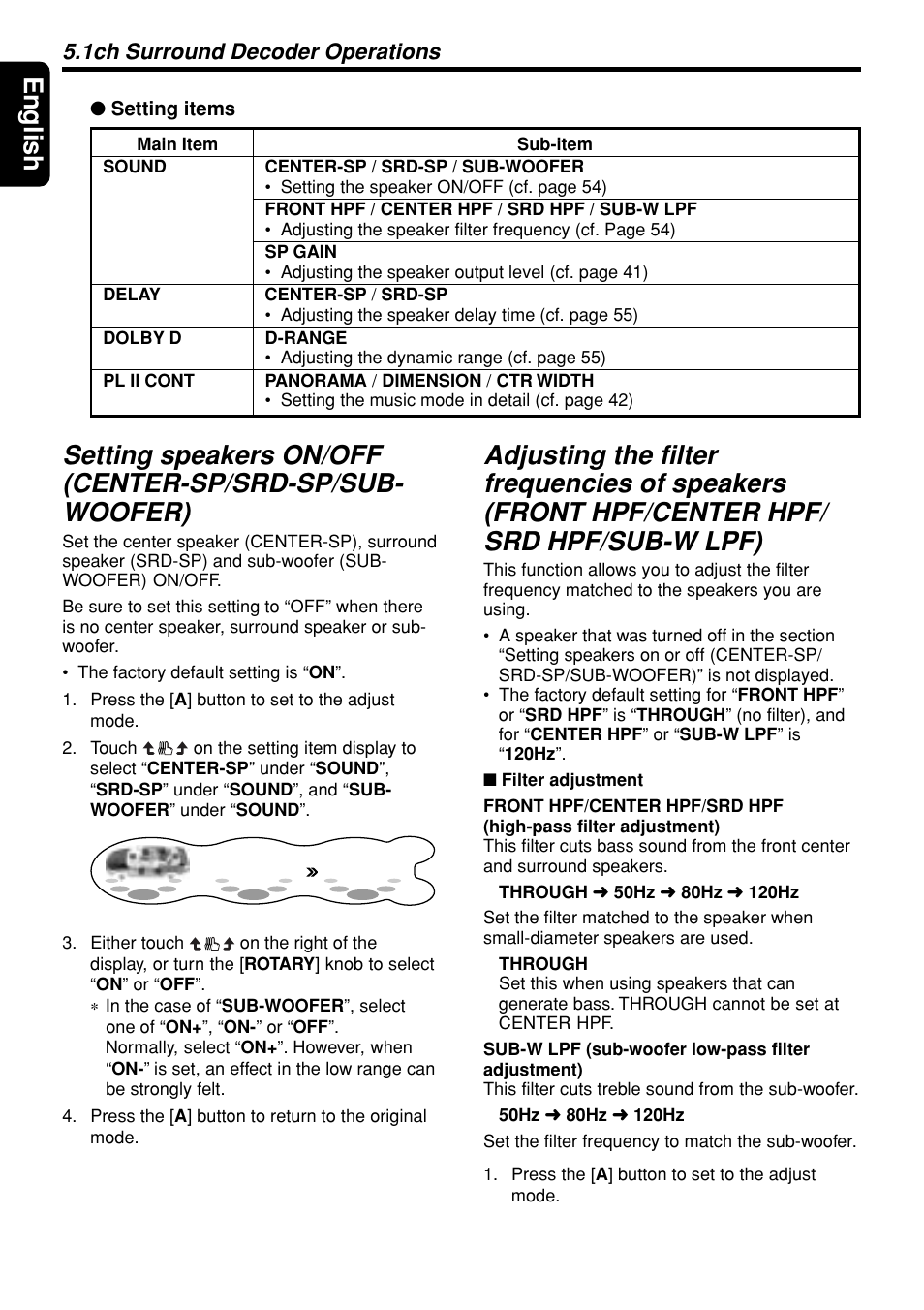 English, 1ch surround decoder operations | Clarion DXZ945MP User Manual | Page 54 / 59