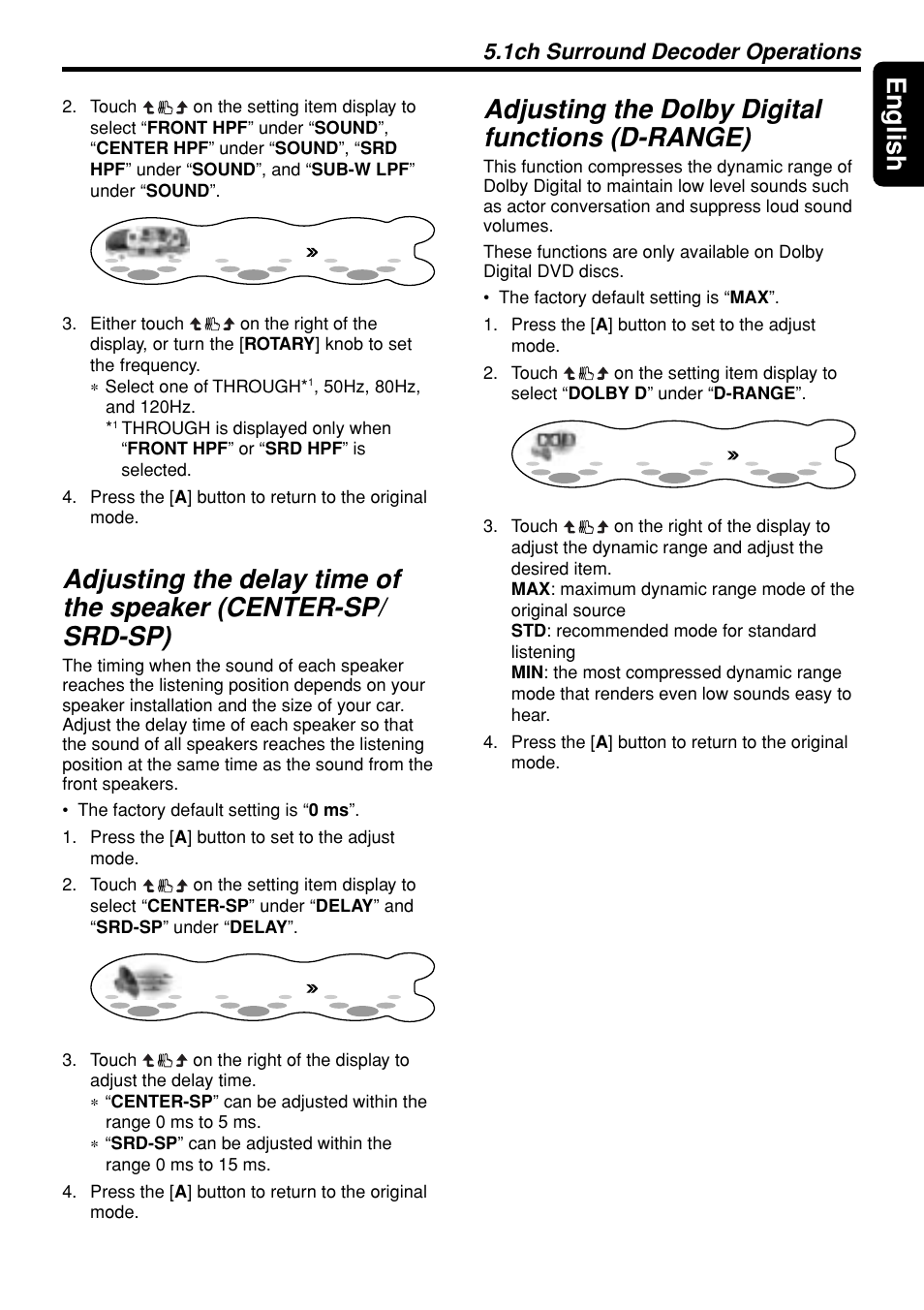 55 english, Adjusting the dolby digital functions (d-range), 1ch surround decoder operations | Clarion DXZ945MP User Manual | Page 55 / 59