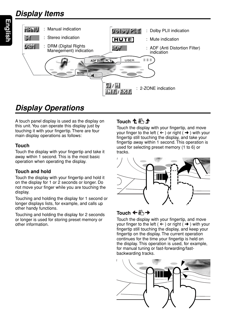 Display items, Display operations, English | 1mhz | Clarion DXZ945MP User Manual | Page 8 / 59